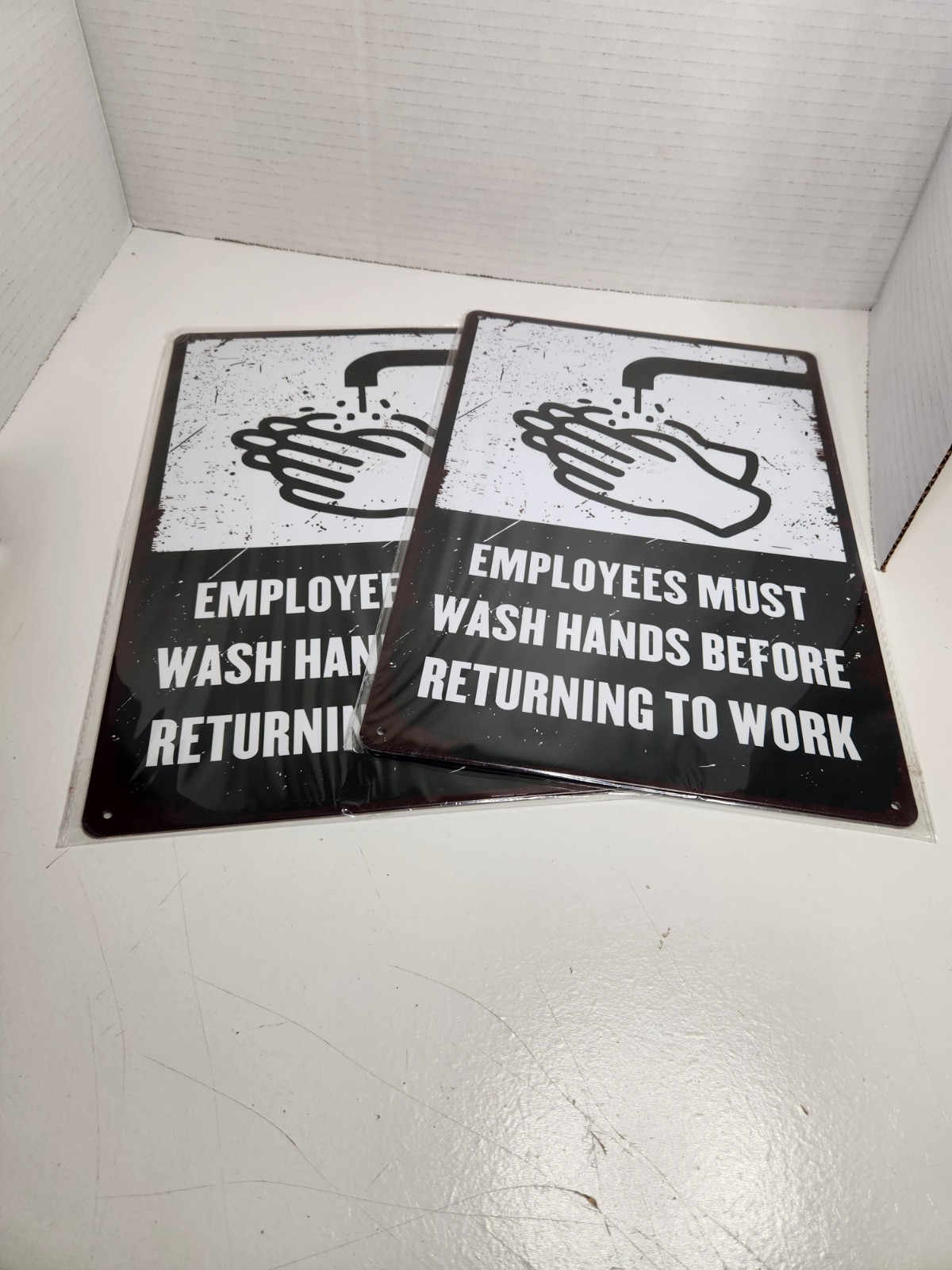 Employees Must Wash Hands Before Returning To Work Aluminum Metal Sign 12&Prime; × 8&Prime;