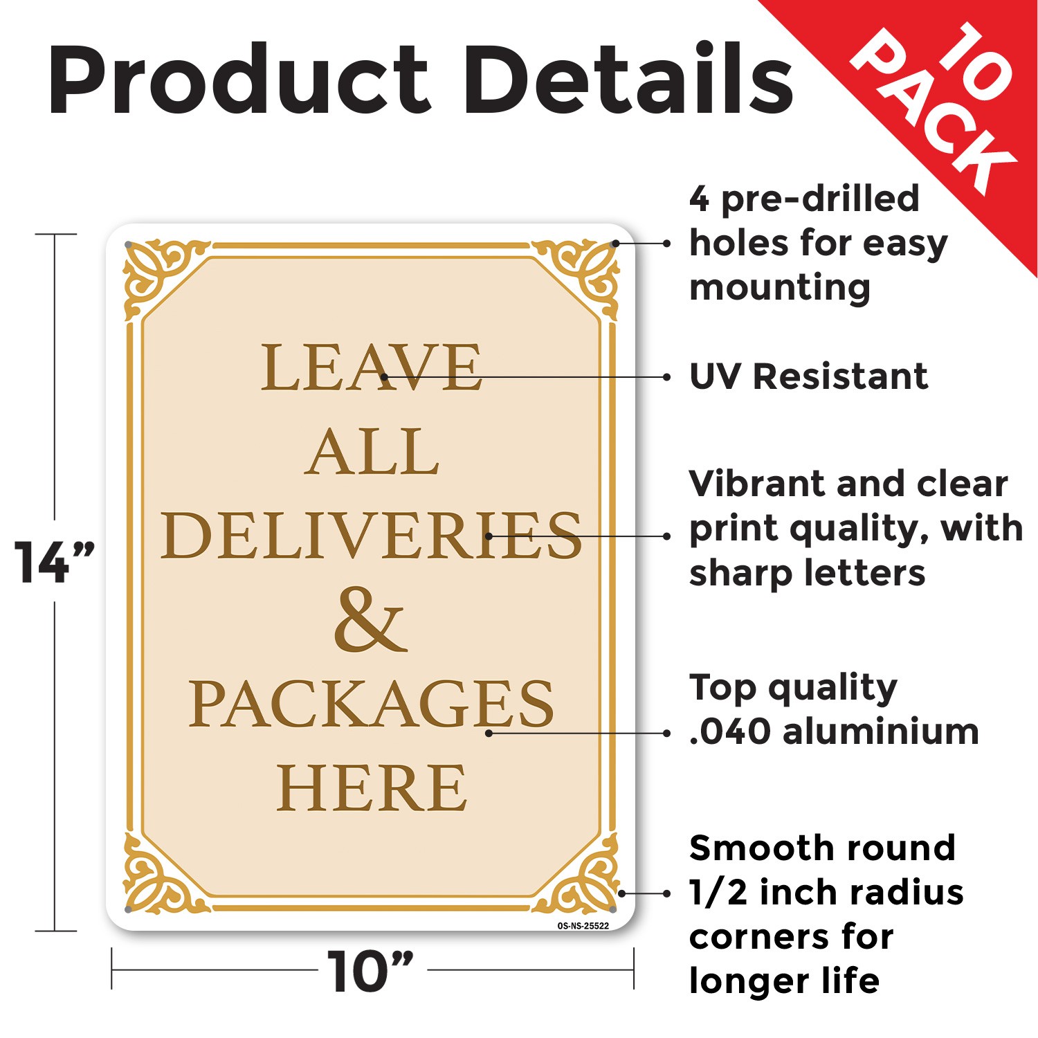 Leave All Deliveries & Packages Here Fancy Public Safety Sign, Decal 5/10 Pack