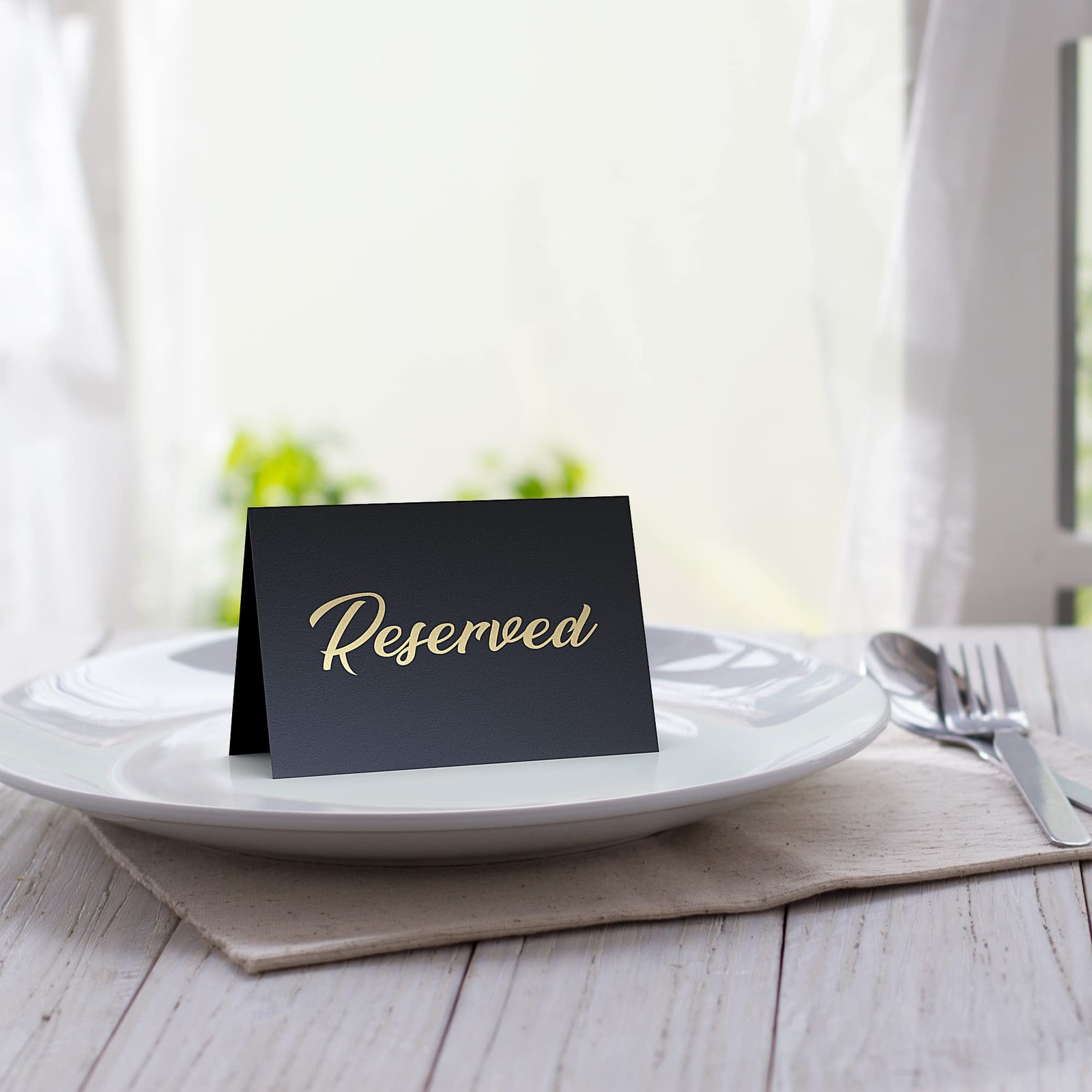 10 Pack Black Gold Cardstock Seating Double Sided Reserved Table Signs