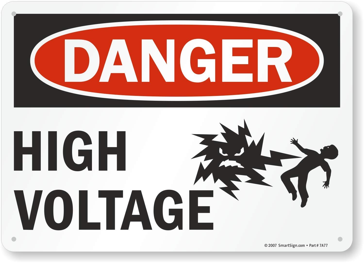 10&Prime;x14&Prime; Aluminum « Danger High Voltage » Sign with Graphic Black/Red on White