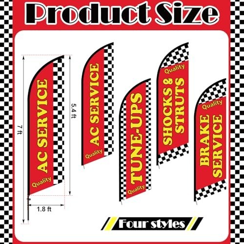 4 Set 7ft Feather Flags for Auto Repair Shop – Vibrant Advertising Kit with Pole