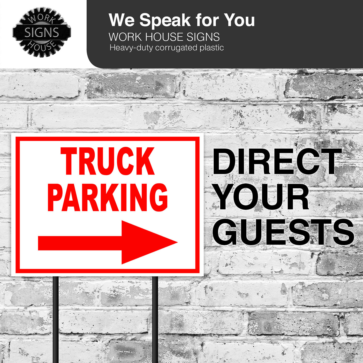 TRUCK PARKING RIGHT arrow red with border Yard Sign with Stand LAWN SIGN