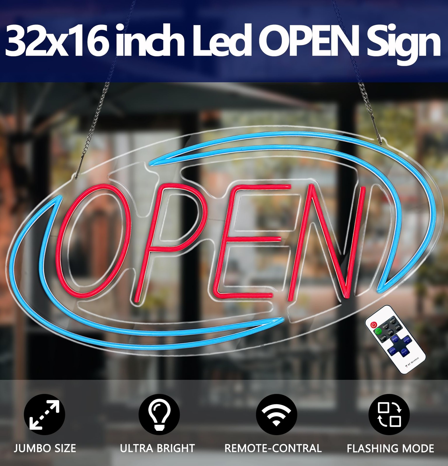 Large LED Neon Open Sign 32&Prime; Bright for Restaurant Store Bar Market Shop Light