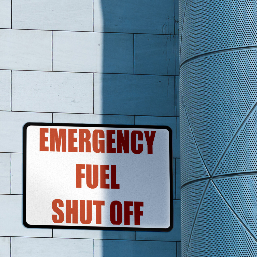Horizontal Metal Sign Emergency Fuel Shut off Hazard Weatherproof Street Signage