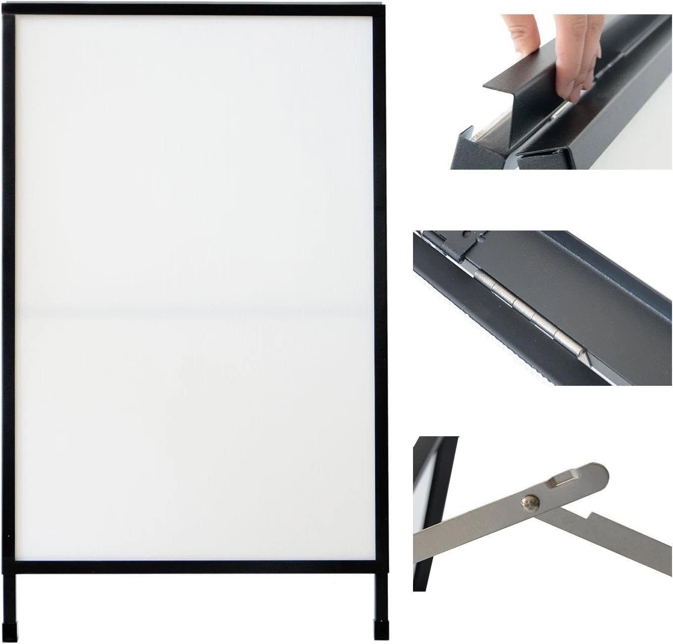 Outdoor A-Frame Sidewalk Sign 24×36 Inch Sandwich Board, Black Coated Steel M…
