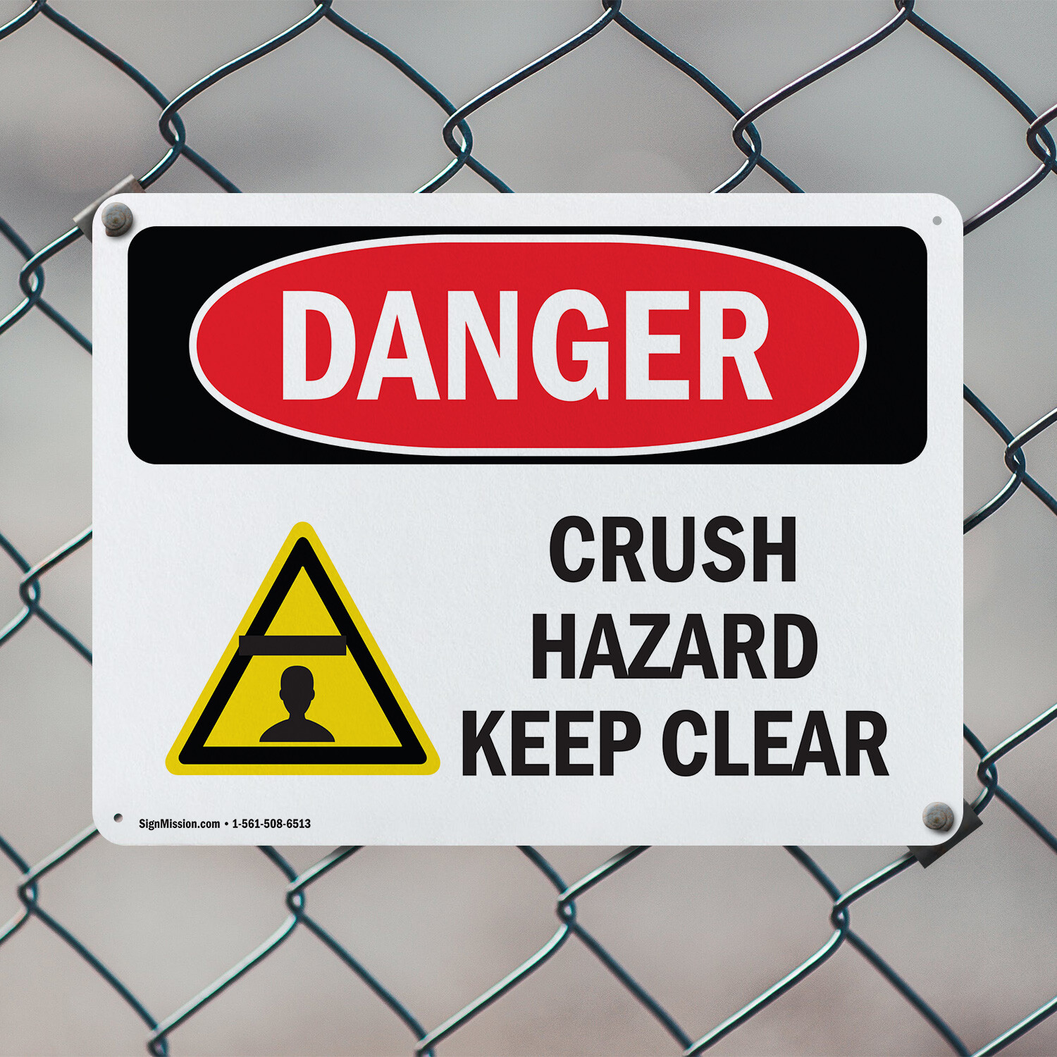 (2 Pack) Crush Hazard Keep Clear OSHA Danger Sign Decal Metal Plastic