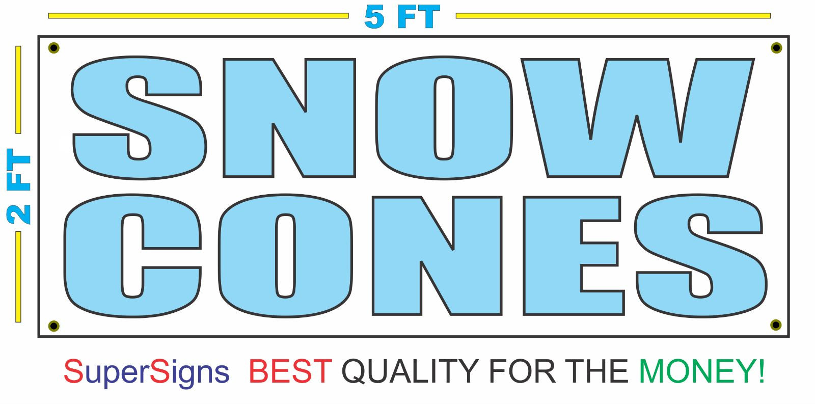 SNOW CONES in Lite PASTEL BLUE Banner Sign NEW 2X5