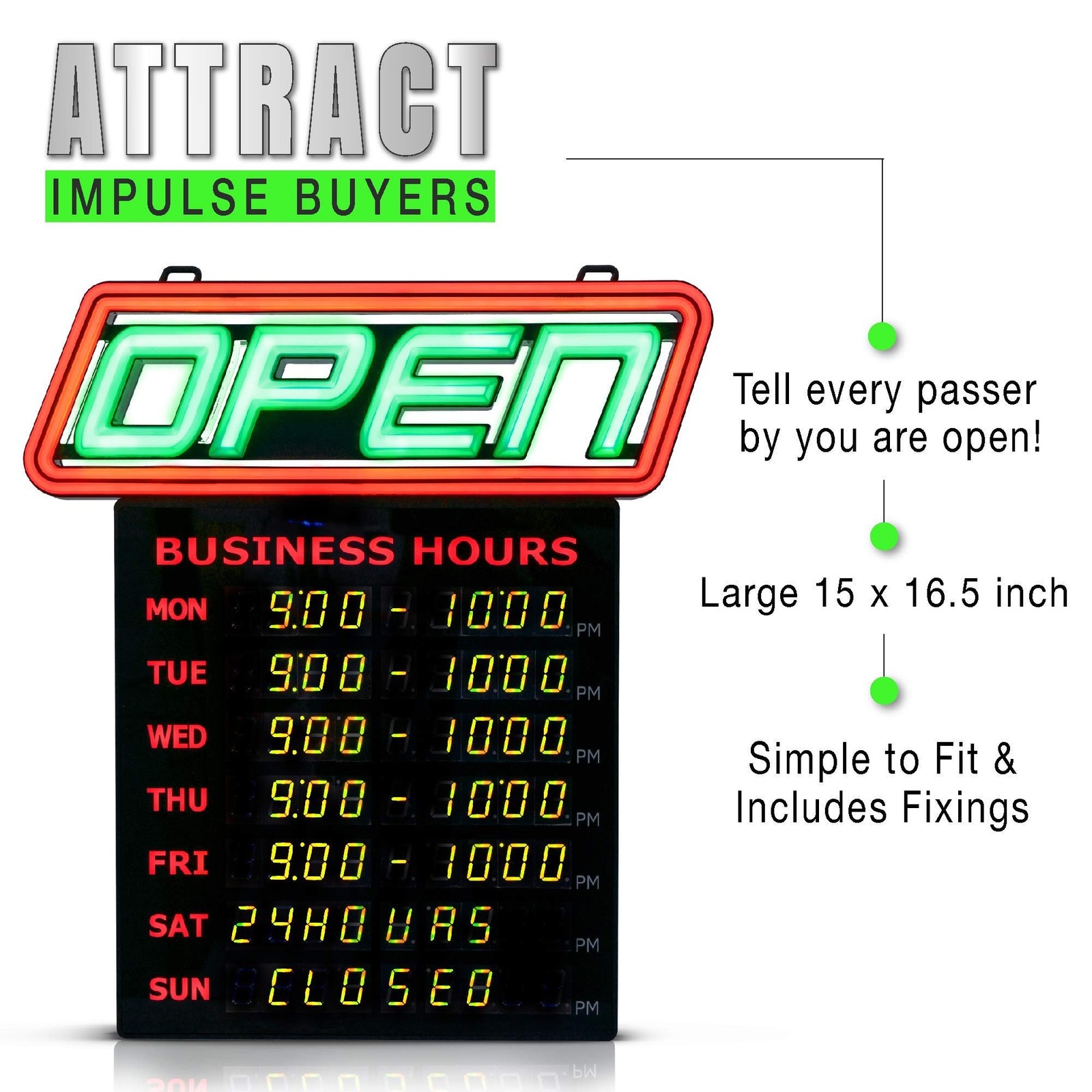 GLI Led Open Sign with Business Hours – Stand Out with 1000’s Color Combos to…