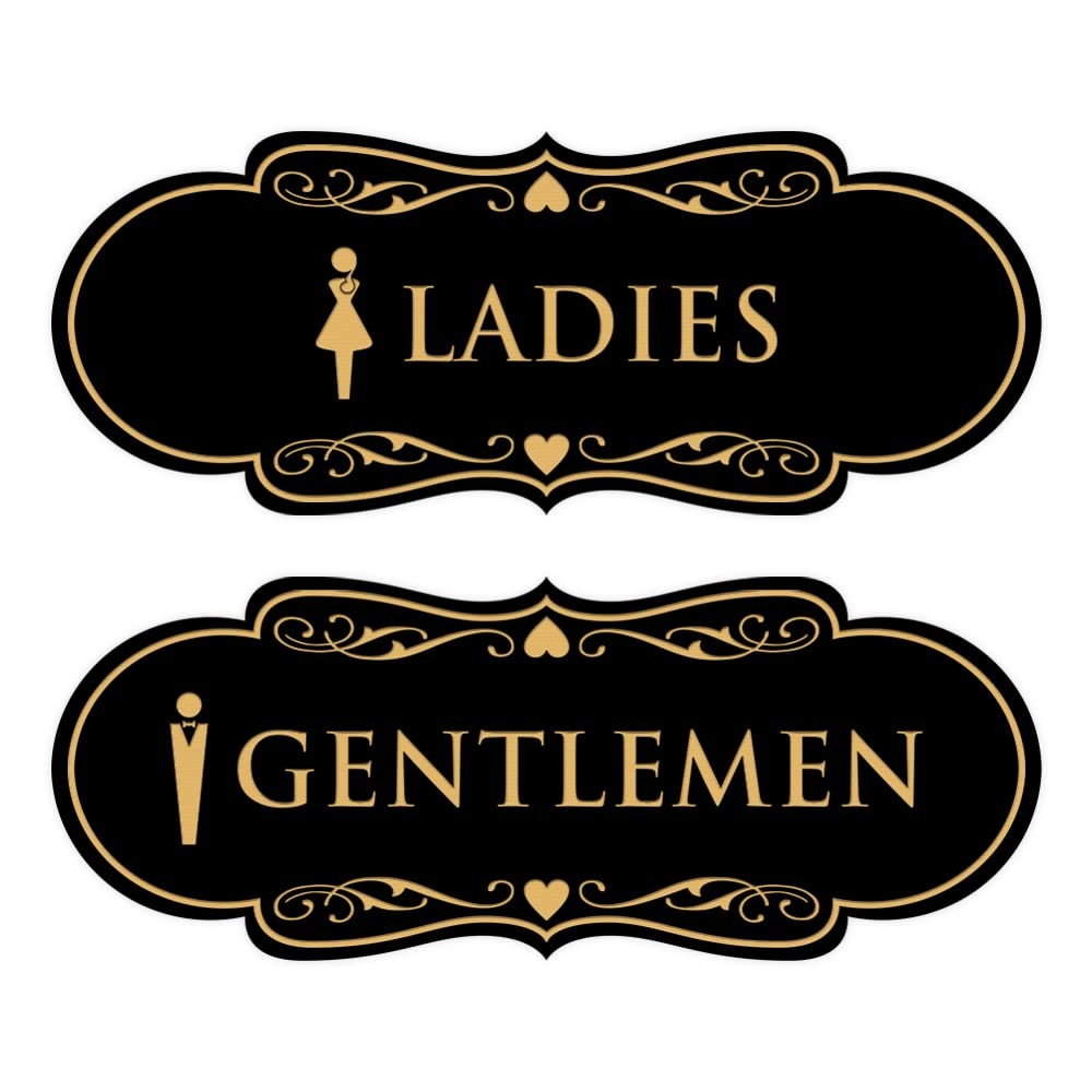 Designer Ladies and Gentlemen Figurines Restroom Signs Set of 2 Black Gold – …