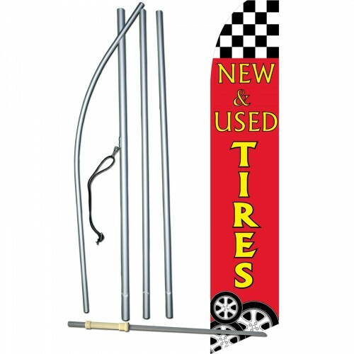 New Used Tires Red Kit Swooper Feather Flutter Banner Sign Flag Complete 15&prime;