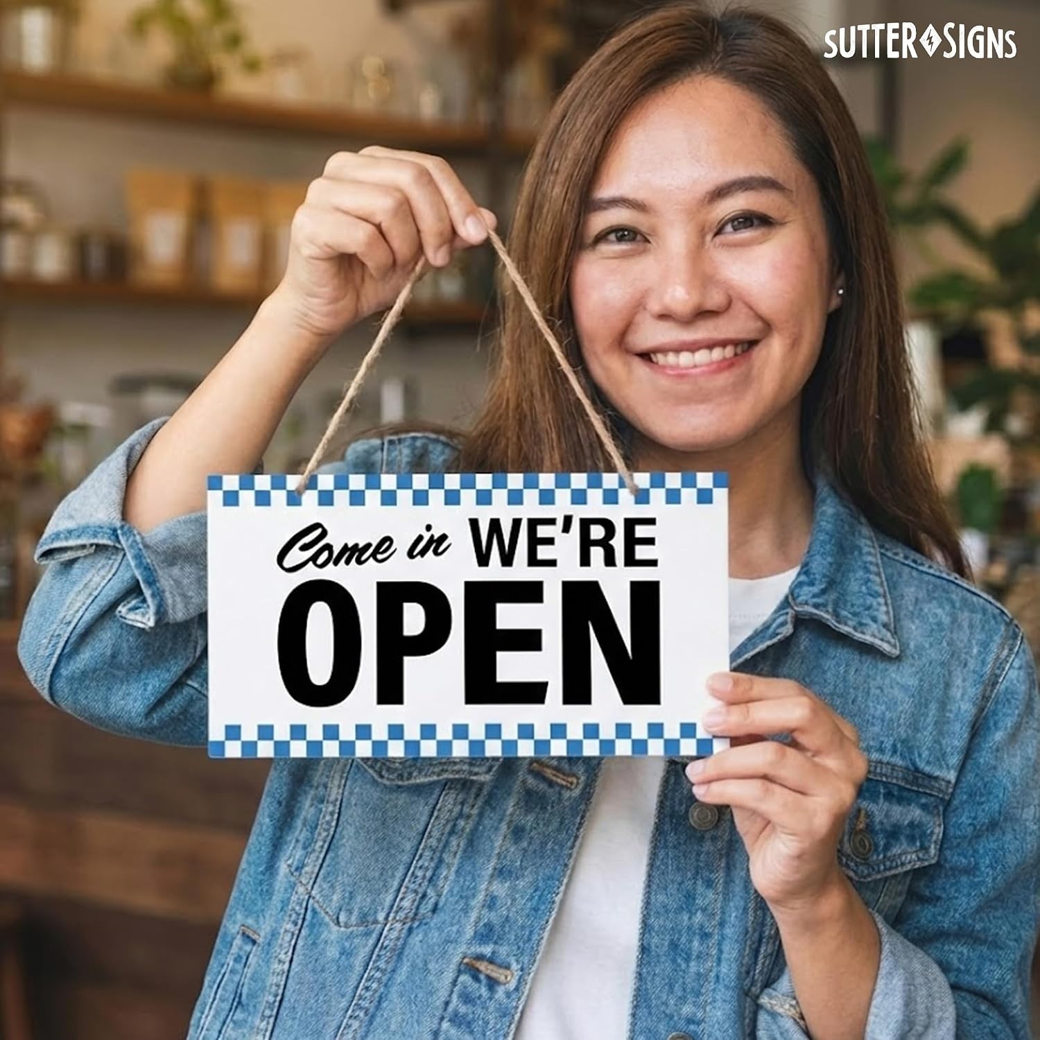 Open Closed Sign for Business, 10&Prime; x 6&Prime; Double Sided Plastic Sign with Twine,…