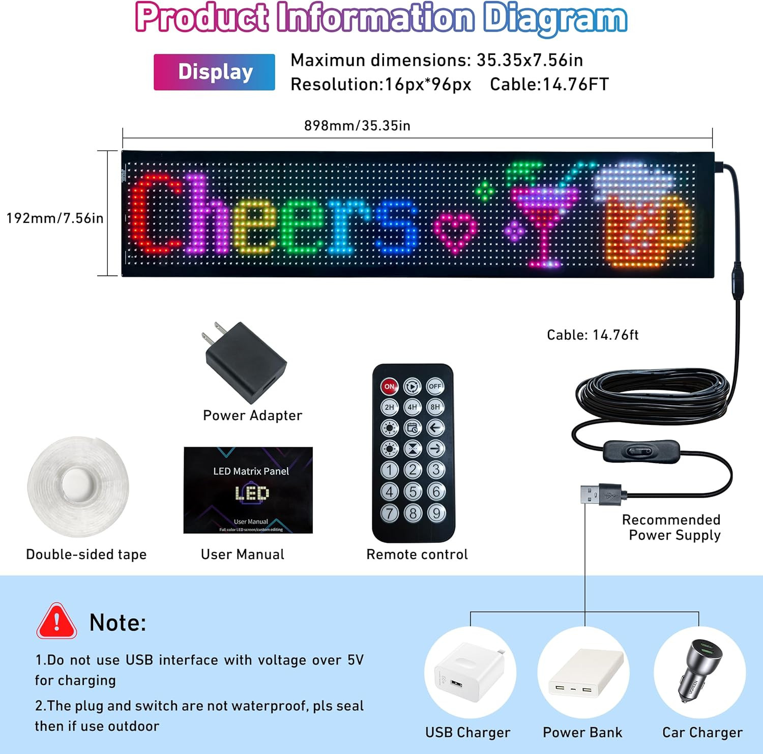 Large Programmable LED Scrolling Sign for Business, Parties & Home Decor