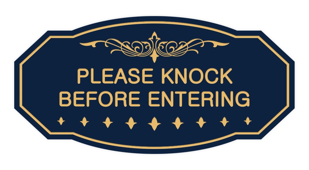 Victorian Please Knock Before Entering Sign (Navy Blue/Gold) – Medium 4&Prime; X 8&Prime;