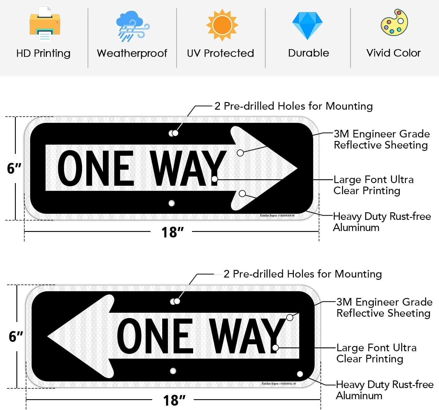 Weather Resistant One Way Sign with Arrow, 2-Pack