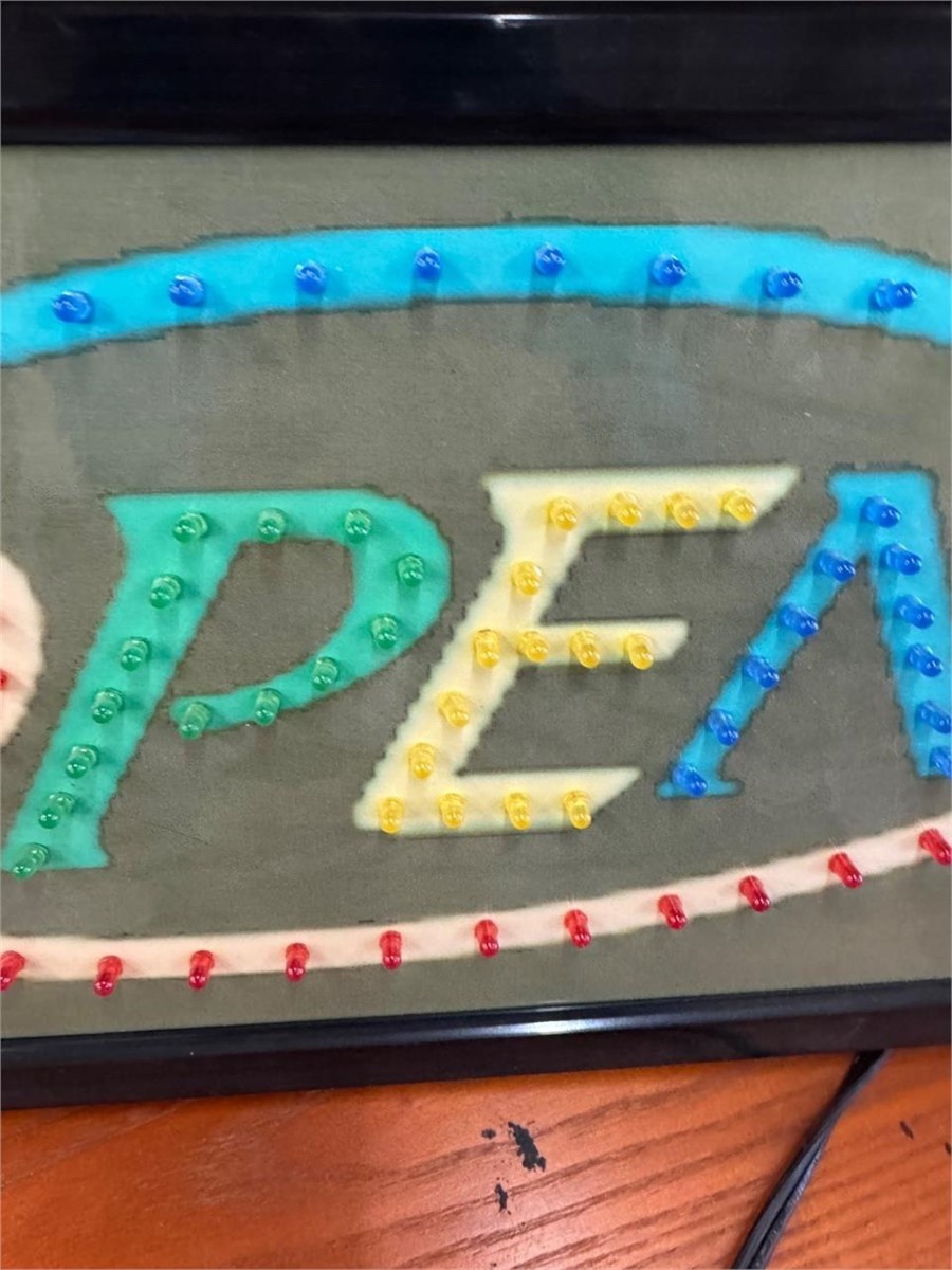 Multi colored rotating lights open sign for business-video included in listing