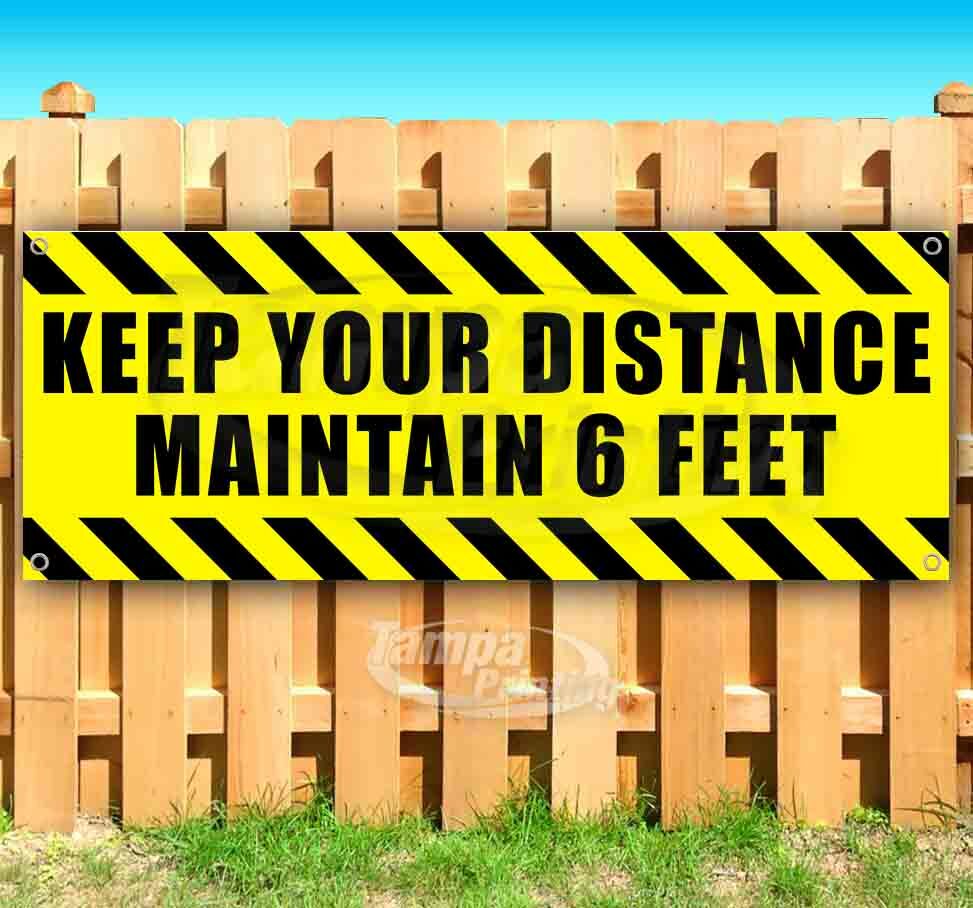 MAINTAIN SOCIAL DISTANCING Advertising Vinyl Banner Flag Sign Sizes USA VIRUS