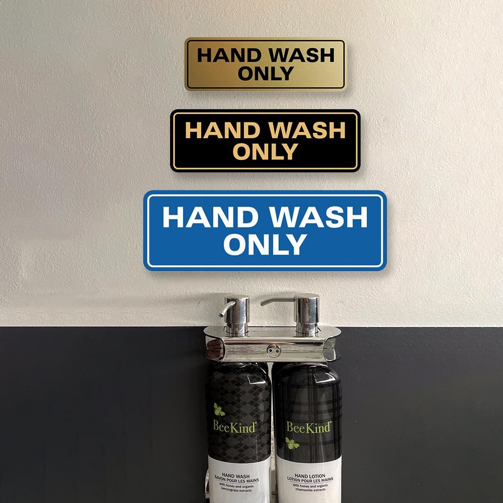 Hand Wash Only Sign Wall Door Mount Kitchen Restroom Placard Silver Small 1 PCS