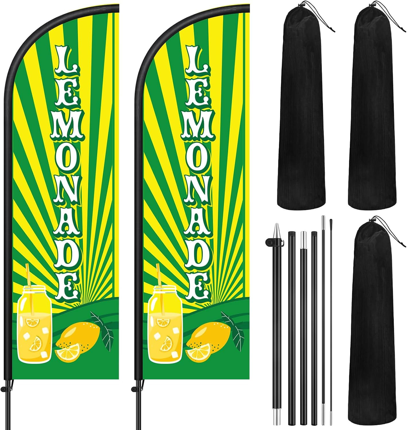 2 Pack Lemonade Feather Flag 7 Ft Advertising Swooper Flag Sign Windless Lemonad