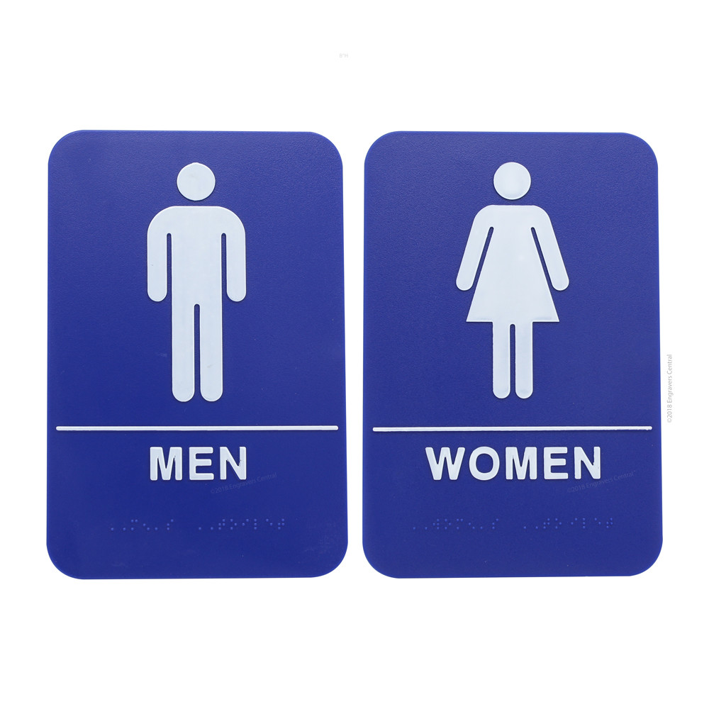 Men & Woman&rsquo;s Braille ADA Restroom Signs – Choose: Black or Blue