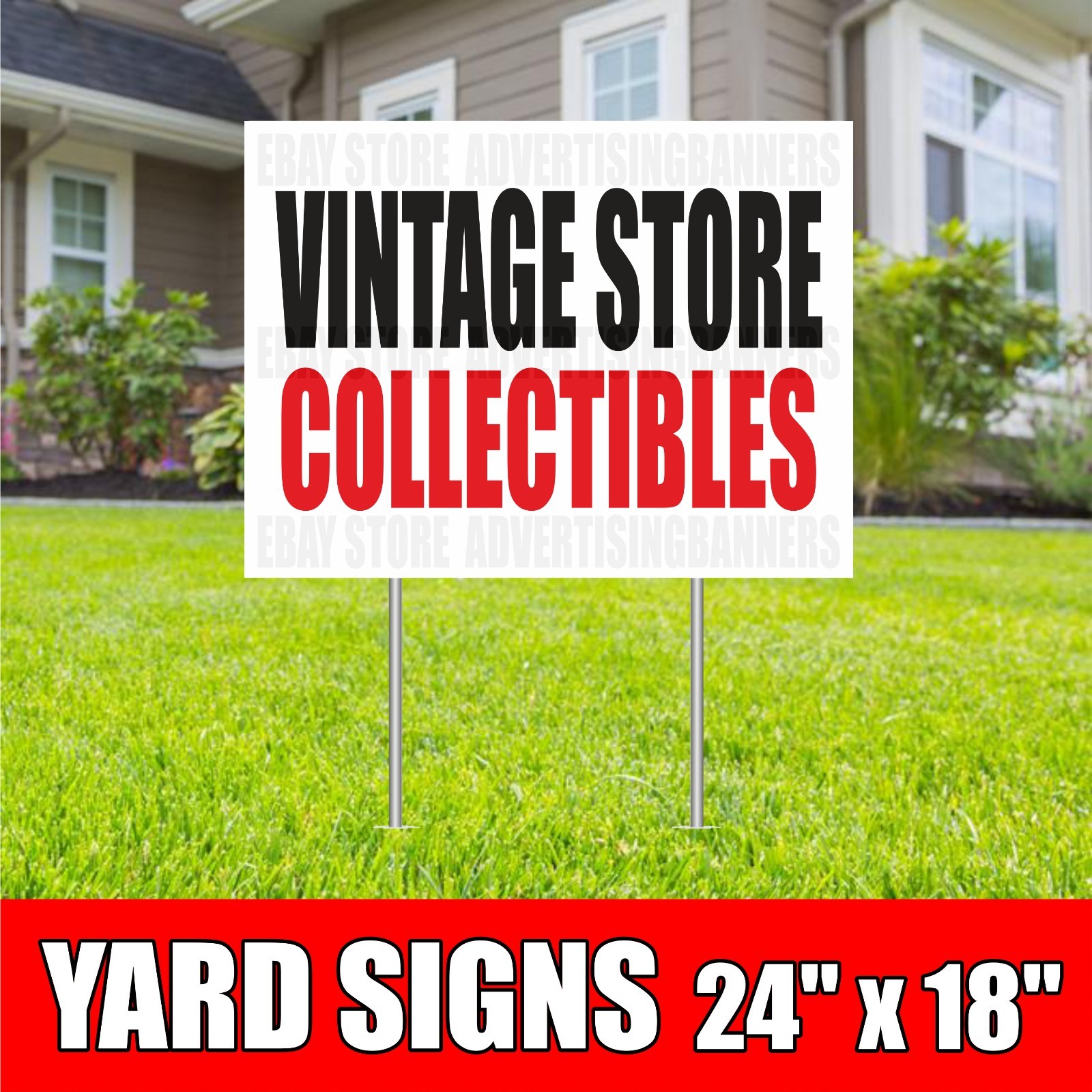 VINTAGE STORE COLLECTIBLES Yard Sign with H-Stakes Pawn Shop Coin ANTIQUE SHOP
