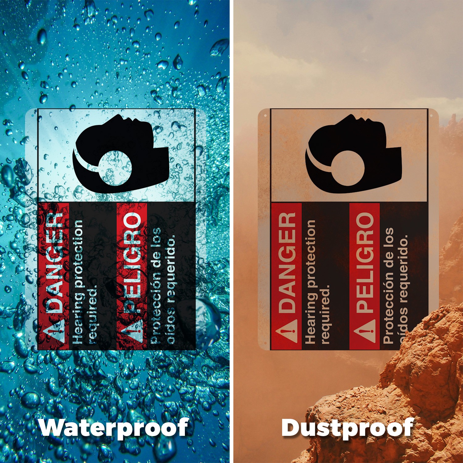 Danger Hearing Protection Required (Bilingual Spanish) ANSI Danger 5/10 Pack