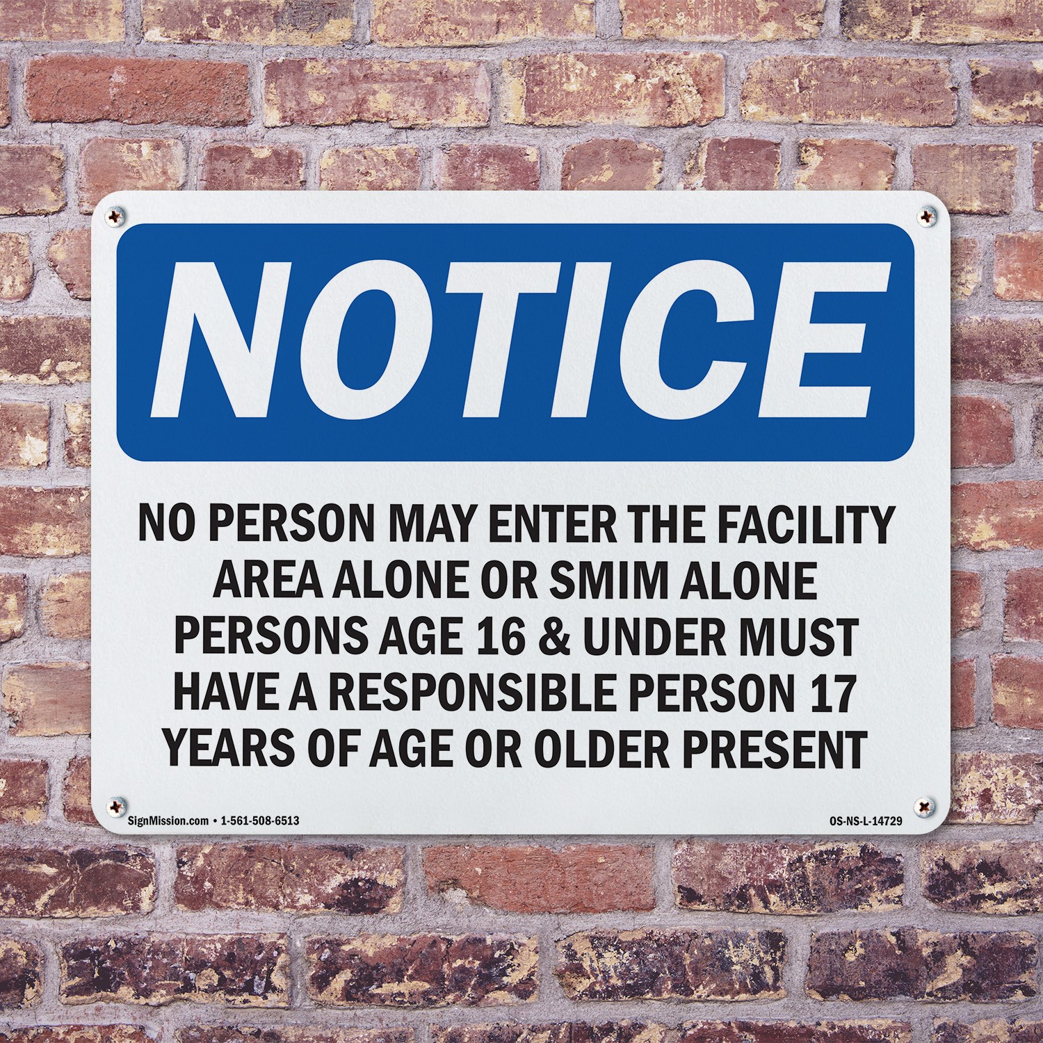 No Person May Enter The Facility Area Alone OSHA Notice Sign, Decal 5 or 10 Pack