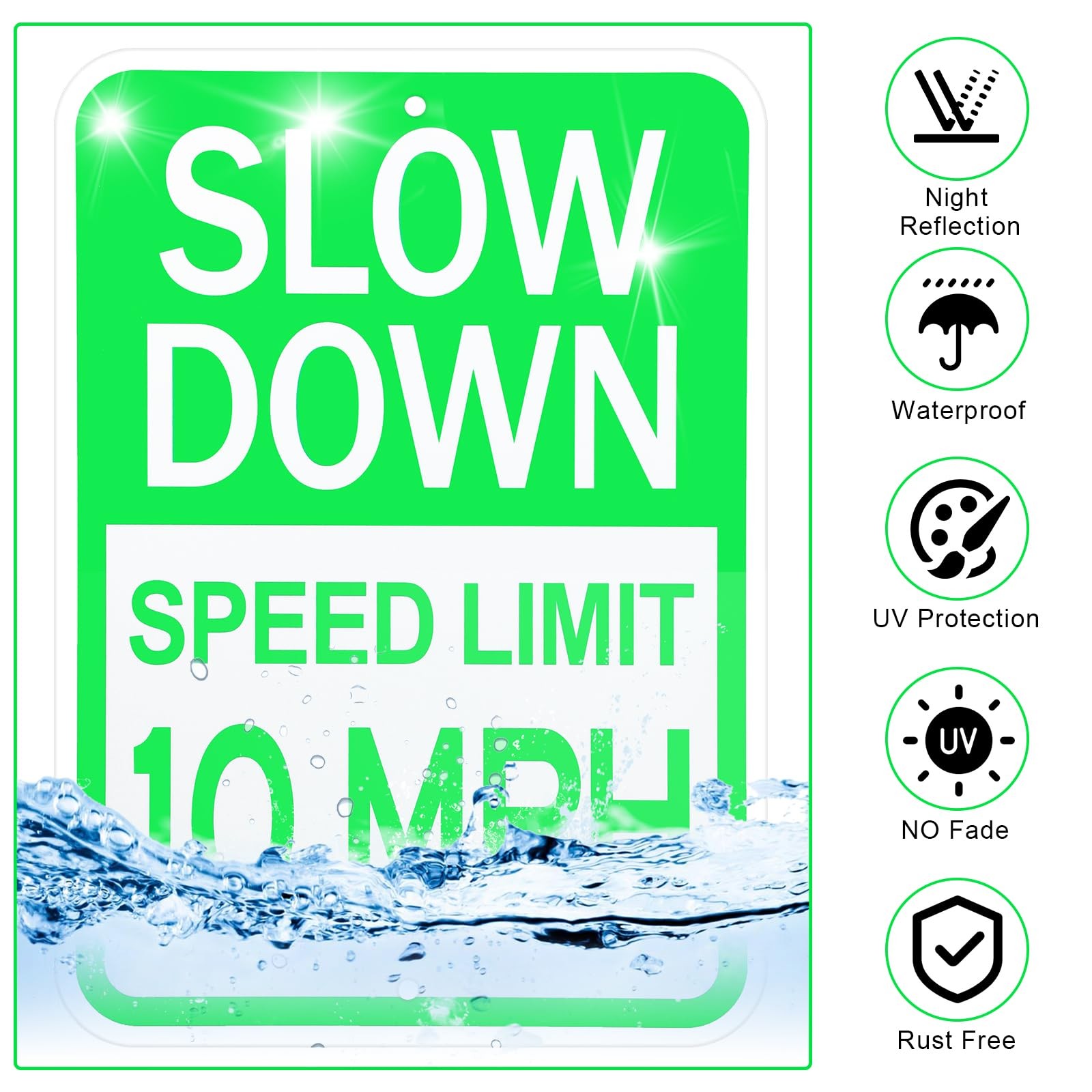 2 Pack 17×12 Inch Slow Down Sign Speed Limit 10 MPH Traffic Sign for Driveway