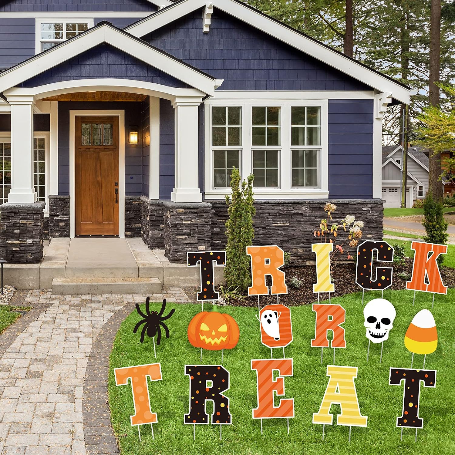 16Pcs Halloween Yard Signs with 32Pcs Stakes Large Trick or Treat Lawn Signs Wat