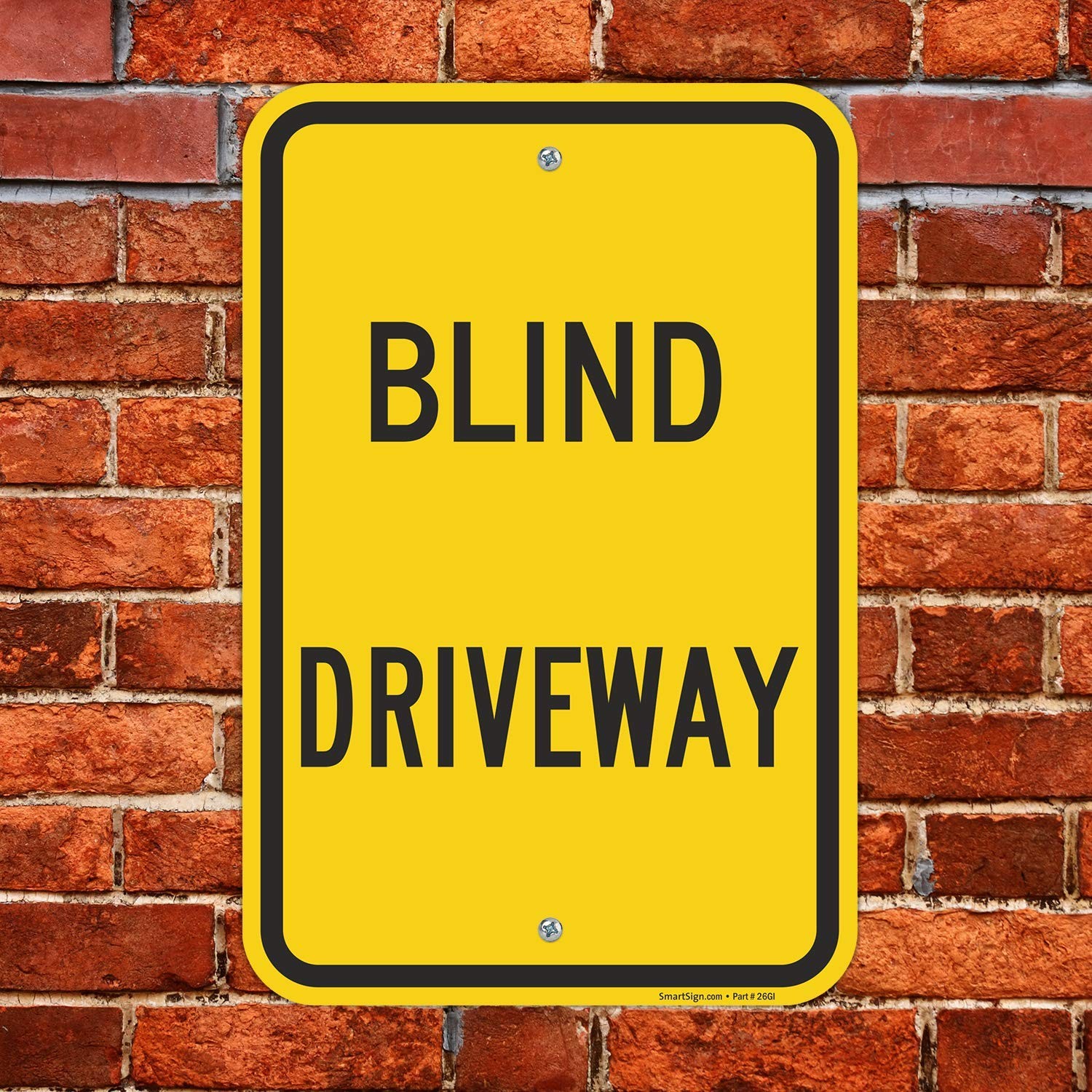SmartSign-K-6647-AL Blind Driveway Sign | 12 x 18 Aluminum , Black on Yellow