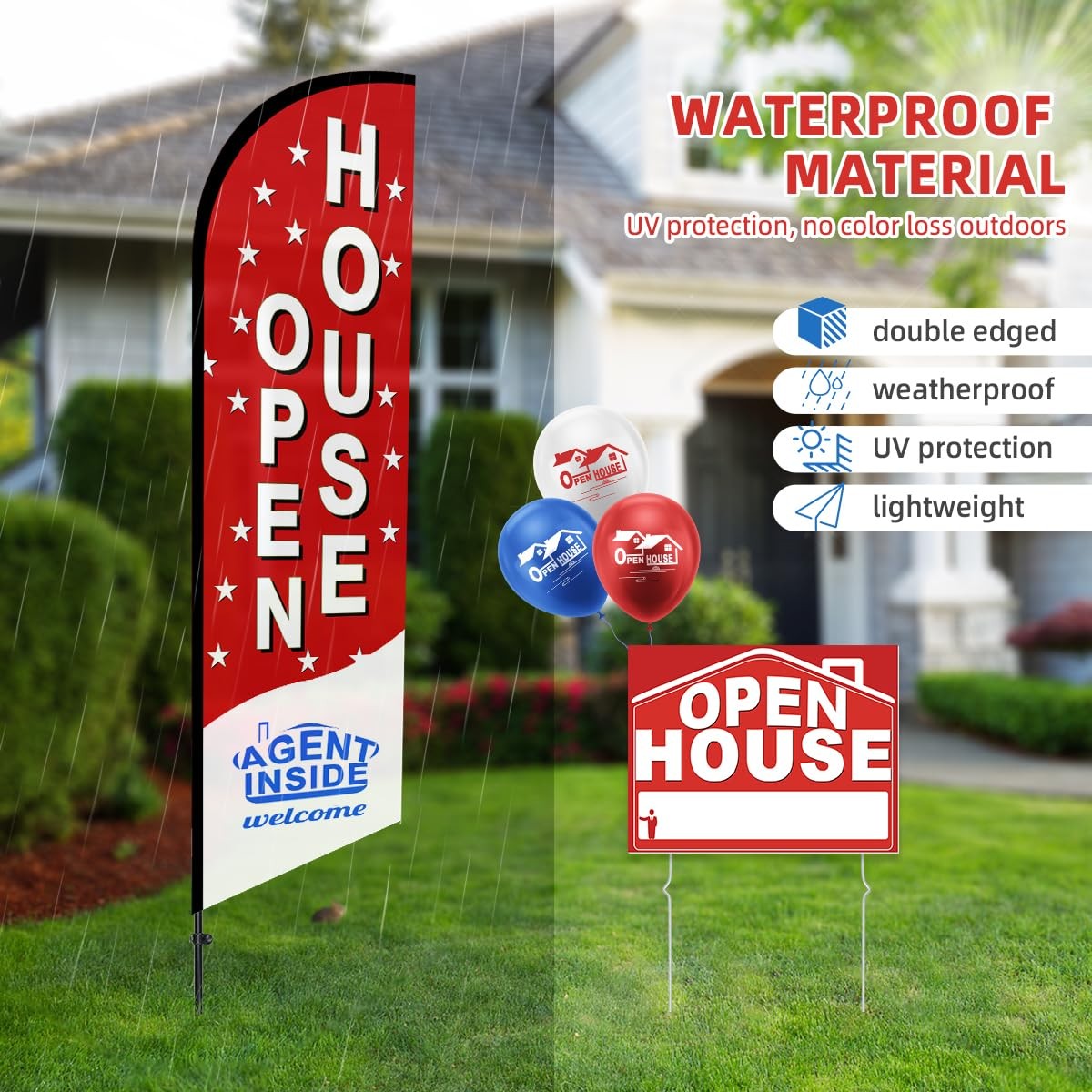 56 Piece Open House Signs for Real Estate Kit, 1 Open House Flag, 9 Double-Si…
