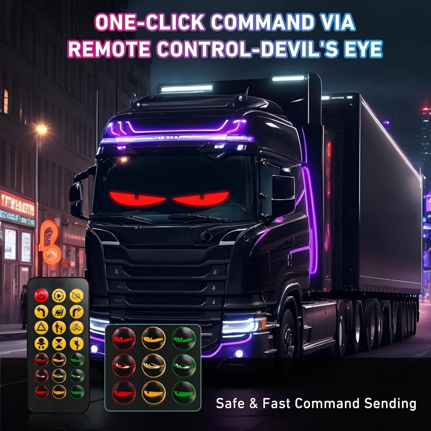 Customizable 23&Prime; x 5&Prime; LED Eyes for Car Windshield – Bluetooth & USB Powered