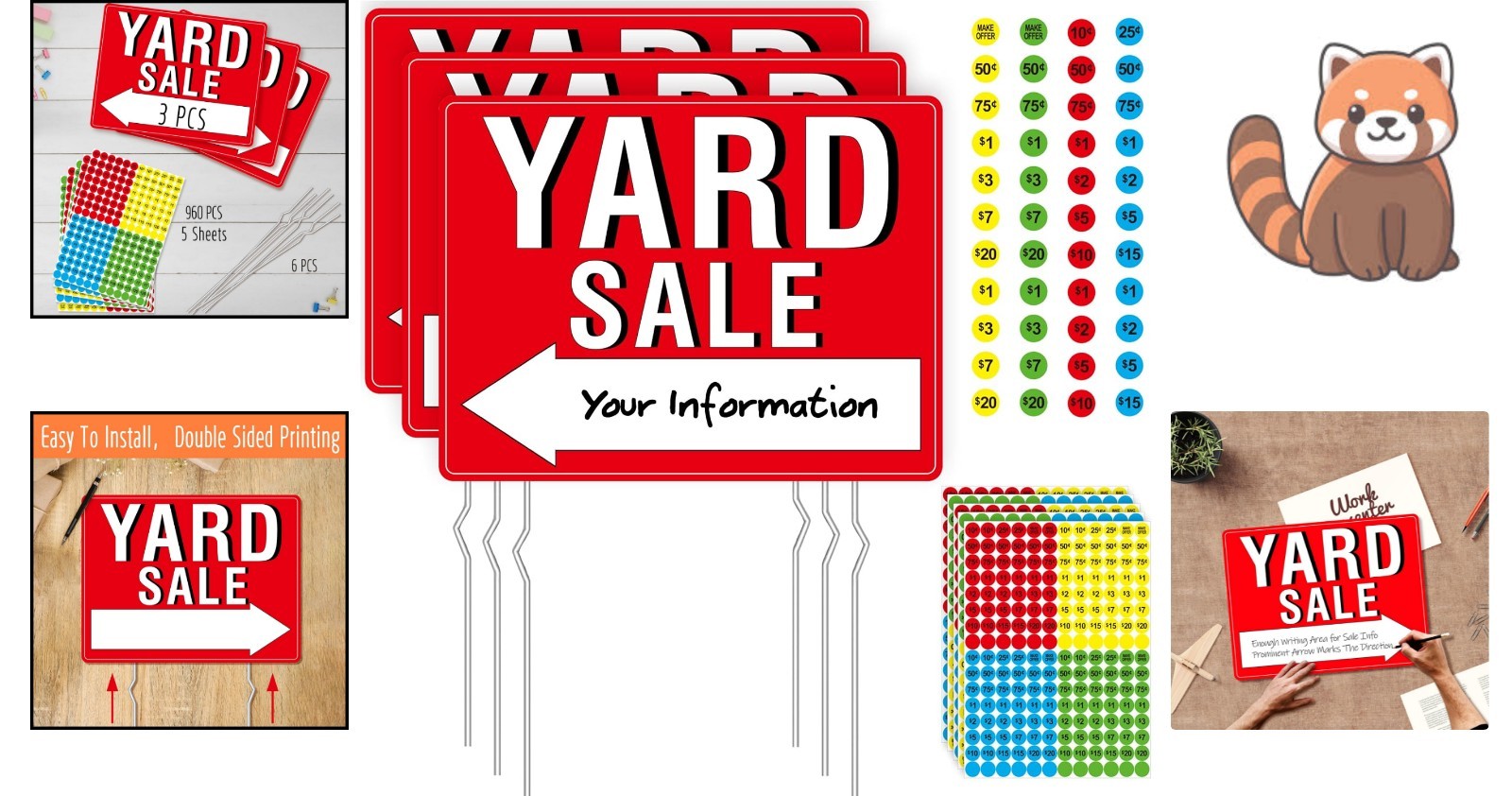 All-Weather Yard Sale Sign Set – 3PCS Double Sided with 6 Stakes & Price Labels