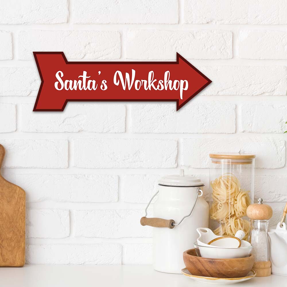 Arrow Shape Plus Santa&rsquo;s Workshop 12×4&Prime; Wall or Door Sign