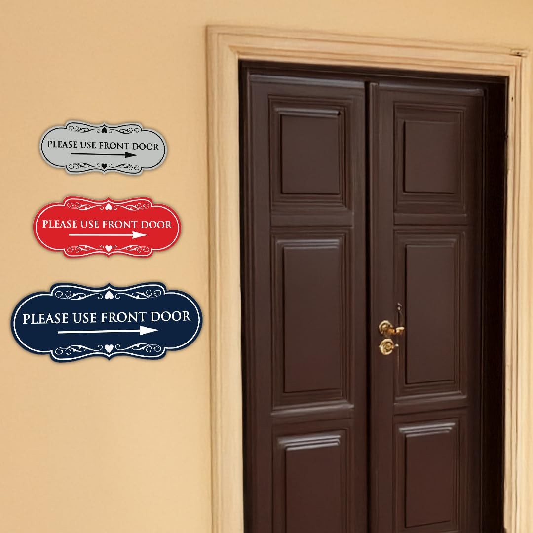 Designer Please Use Front Door Right Arrow Sign Medium Black Gold Wall Marker