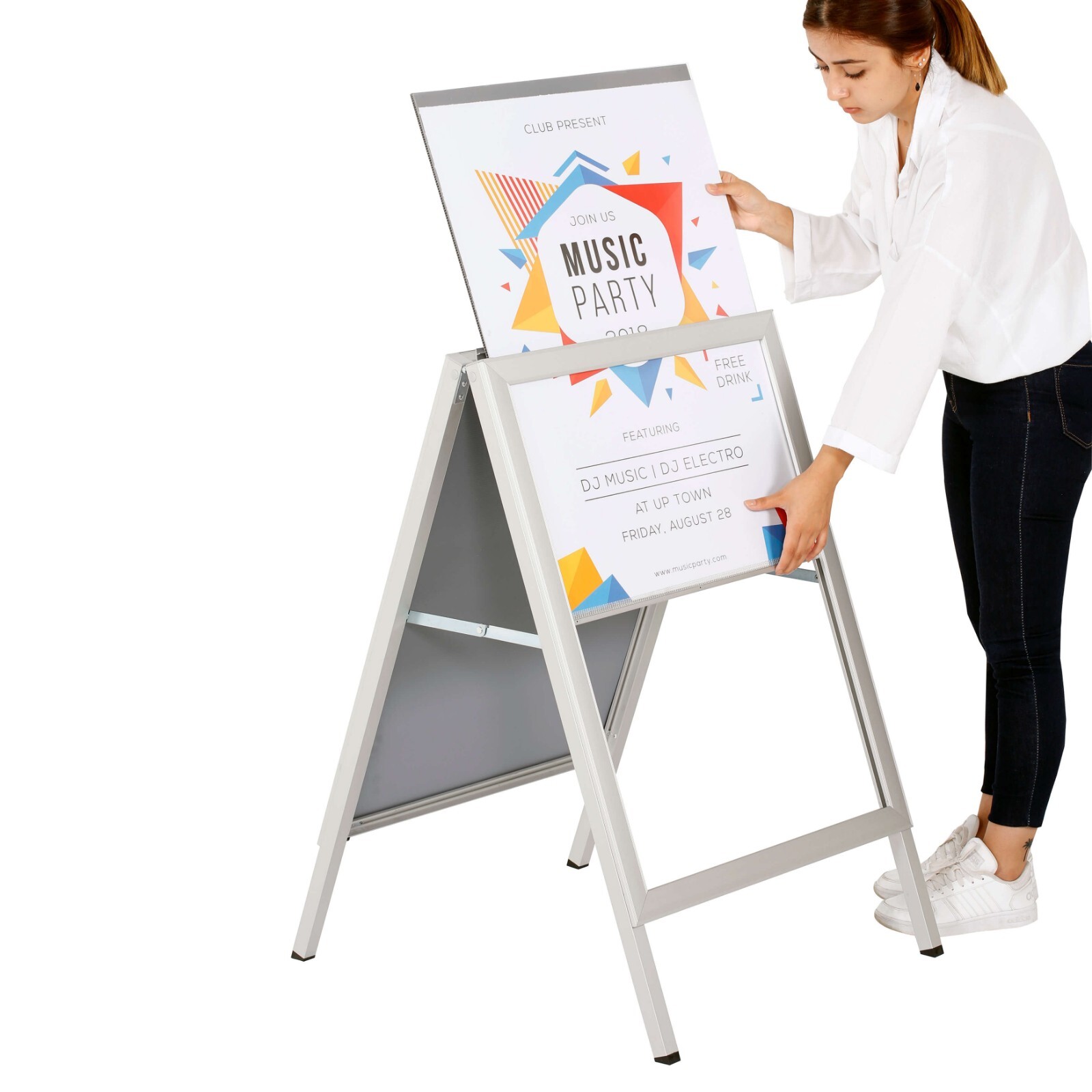 Slide-in A Frame Menu Double Sided Display Board 22×28&Prime; Sidewalk Sign Silver