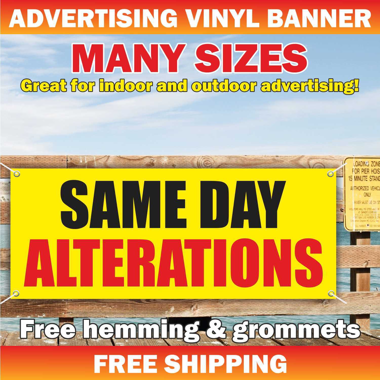 SAME DAY ALTERATIONS Advertising Banner Vinyl Mesh Sign Dry Cleaners Service