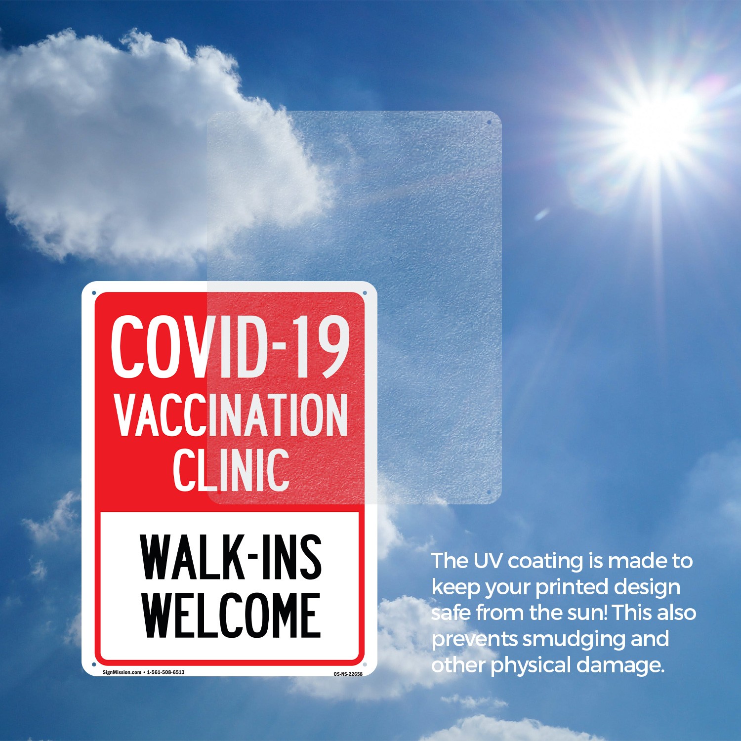 Covid-19 Vaccination Clinic Walk-Ins Welcome Public Safety Sign – 5 or 10 Pack