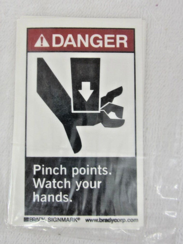 5 DANGER SIGNS Pinch Points Watch Hands ANSI Polyester Laminate BRADY 4&Prime; x 2.5&Prime;