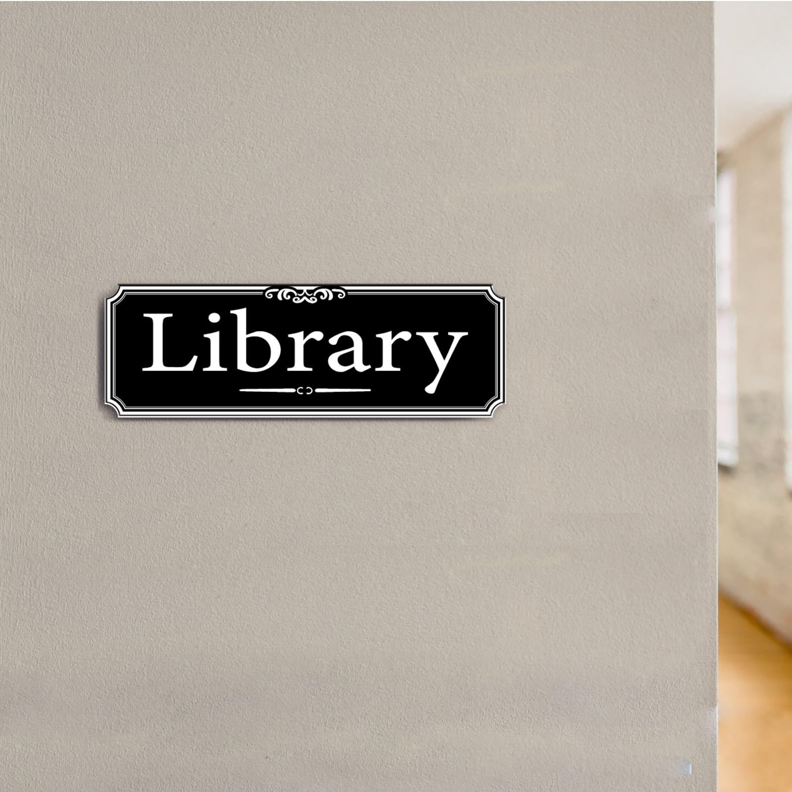 9×3 Inch Library Door Sign Acrylic Self-Stick Signage School Reading Room Blk