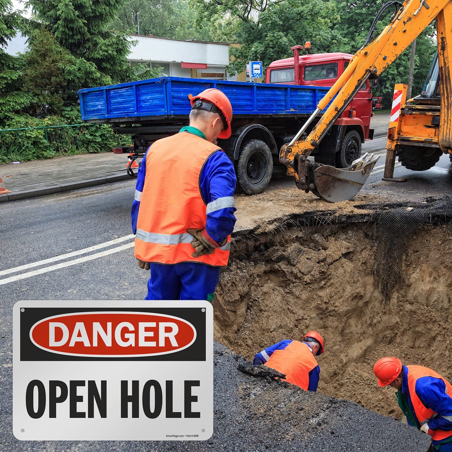 1 PC Danger Open Hole Sign 7×10&Prime; Aluminum Red Black White Warning Panel