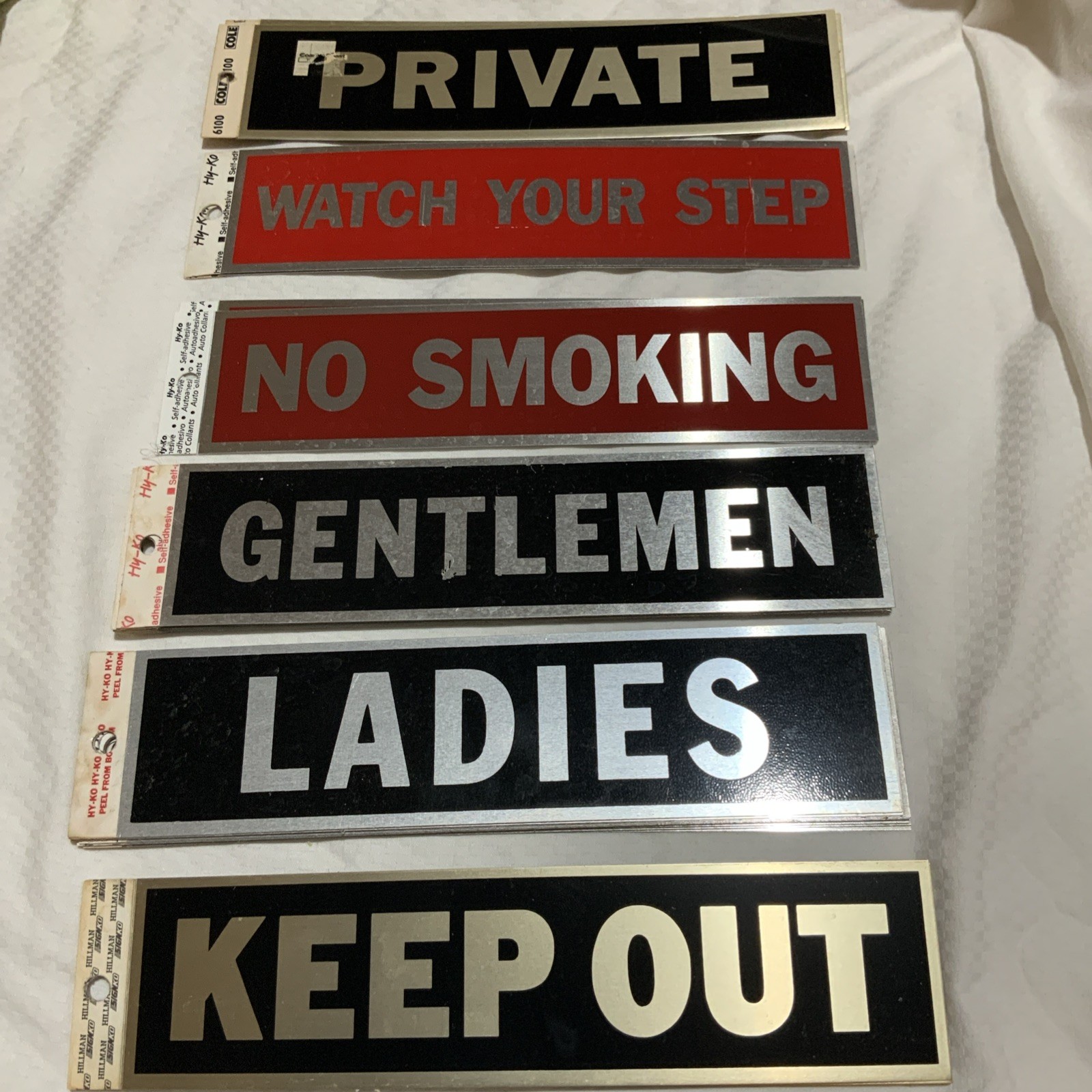 HILLMAN and HY-KO 8&Prime; x 2&Prime; LOT OF 34 ASSORTED Self Adhesive Business Signs