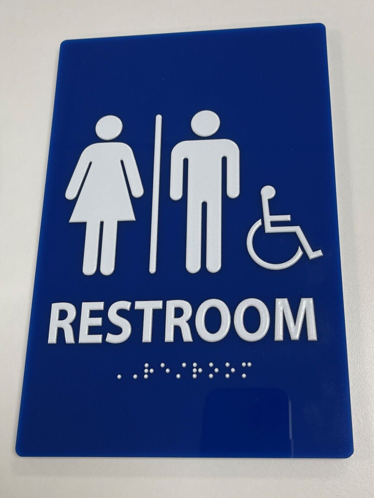 Acrylic Restroom Blue Sign Set (Round + Rectangular), ADA Compliant & Braille