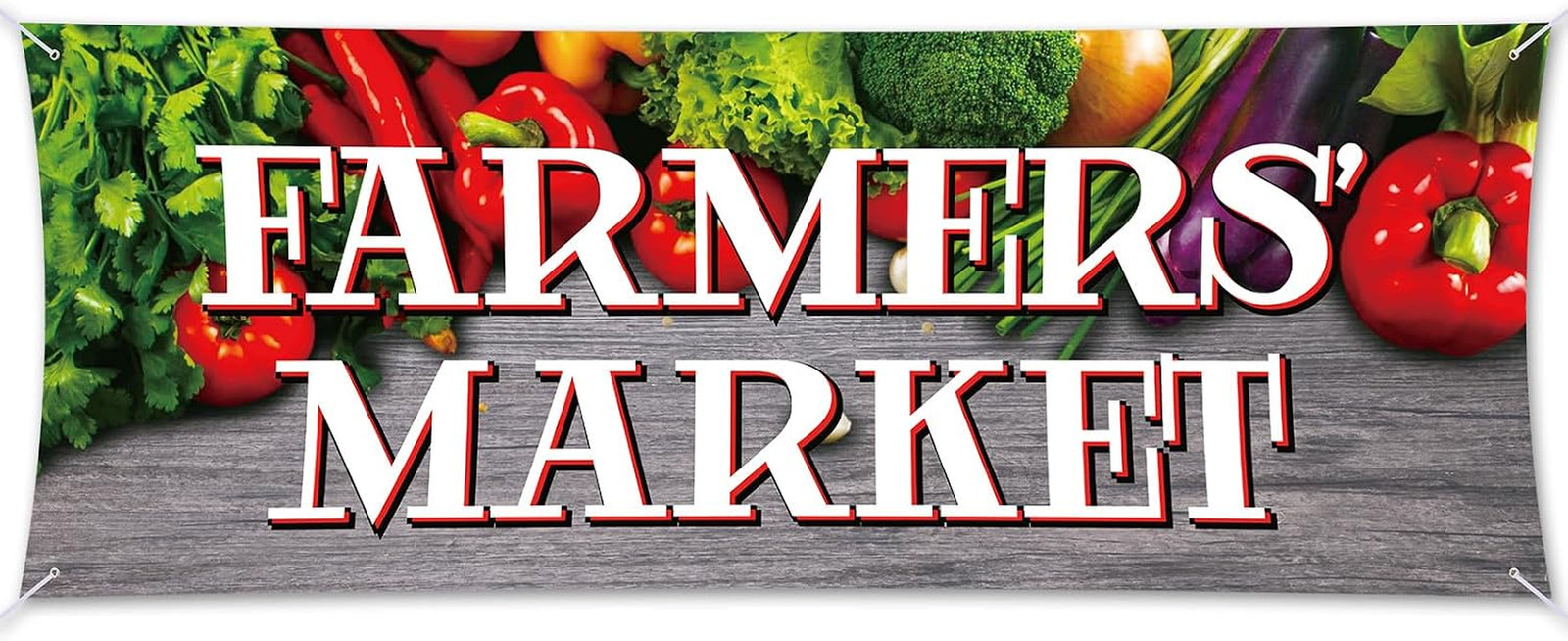 3X8 Ft Farmers&rsquo; Market Polyester Banner Sign with 4 Holes 1 Ribbon for Easy Hang