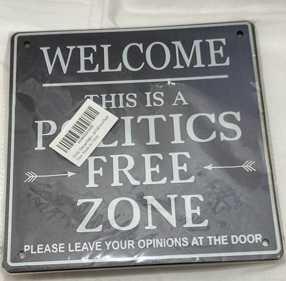 Signs ByLITA Square Welcome This Is A Politics Free Zone Door or Wall Sign