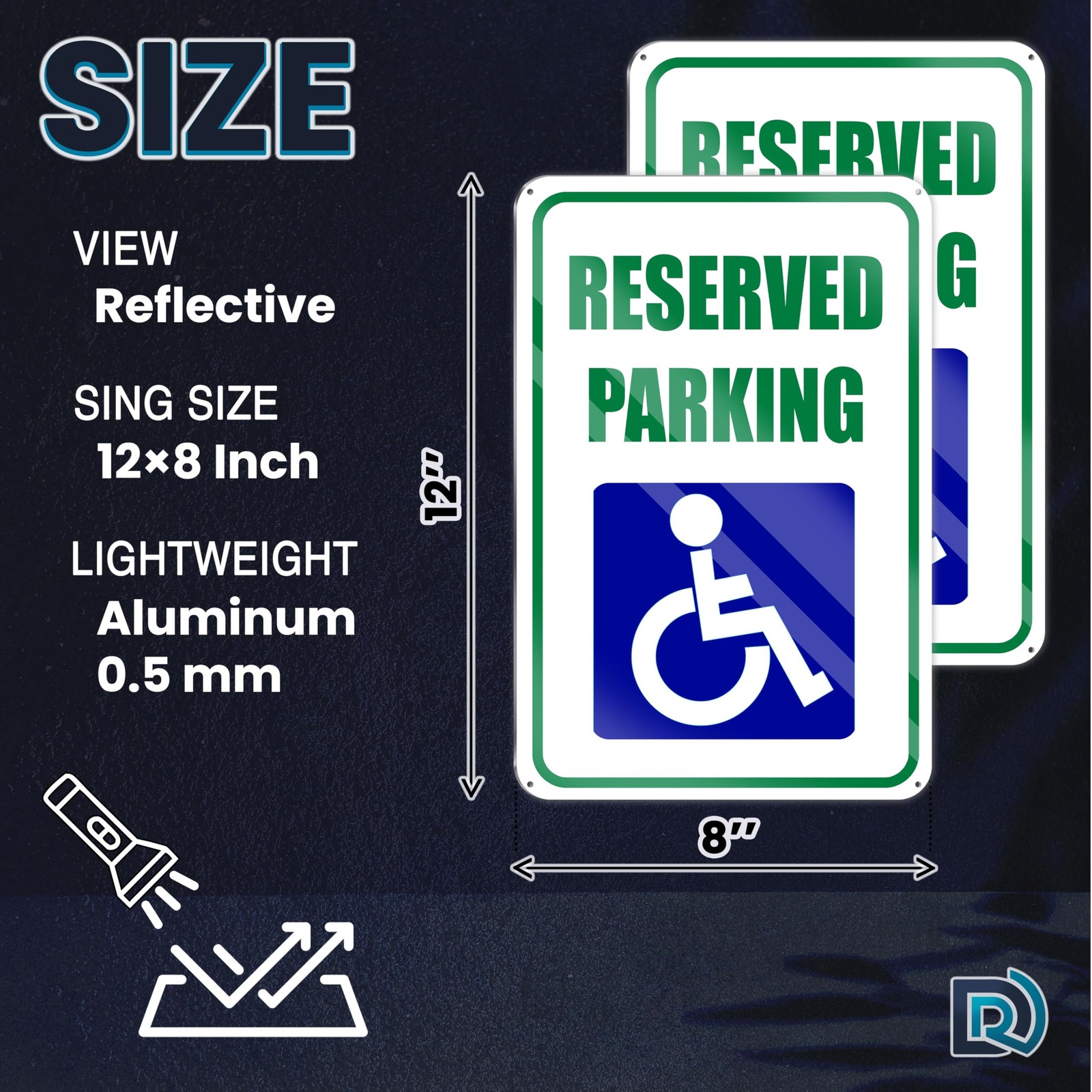 2 PC Handicap Reserved Parking Signs, 8×12 Reflective Aluminum Disabled