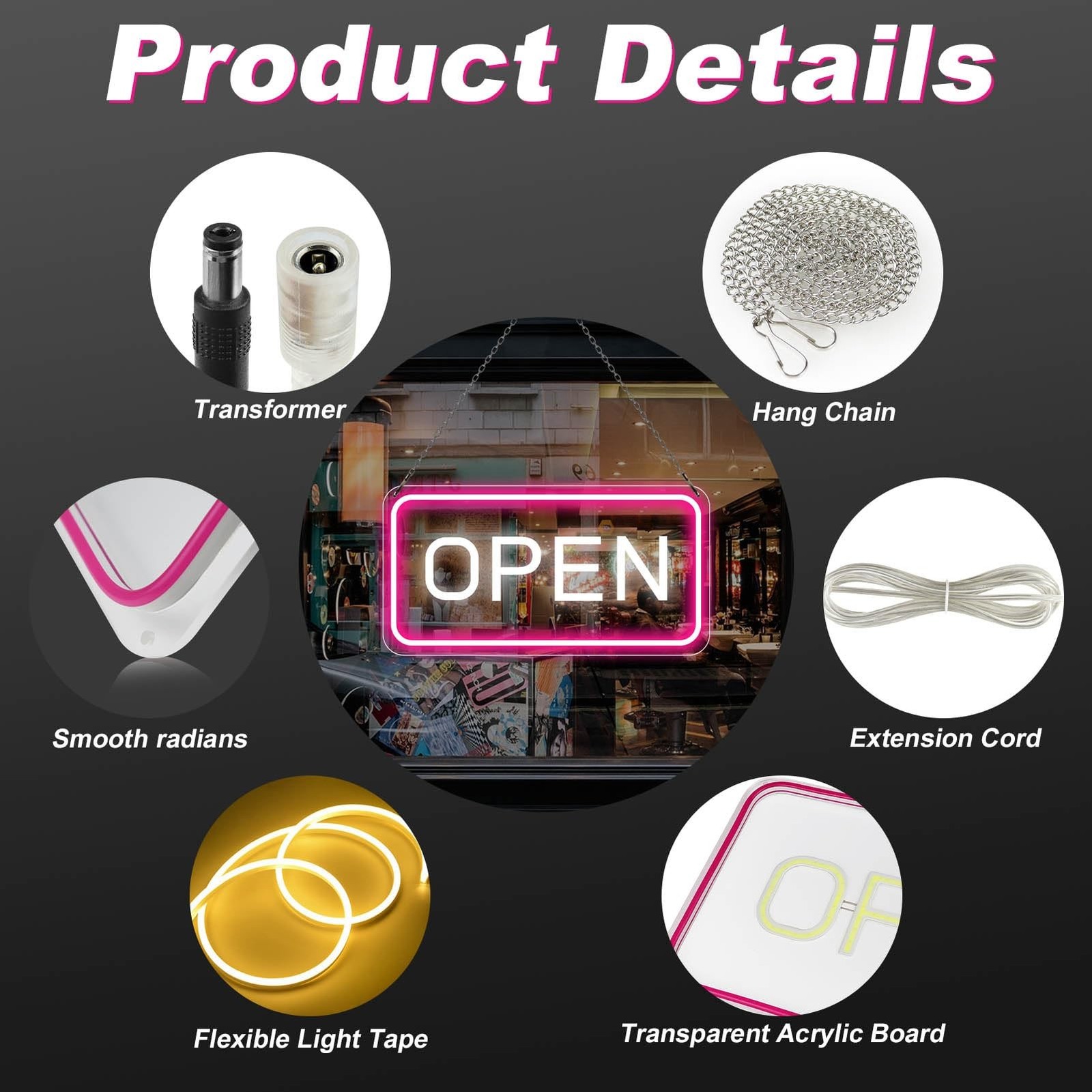 Neon Open Sign – 16 »x 9 » LED Sign, Super Bright Pink & White Neon Light, ON…