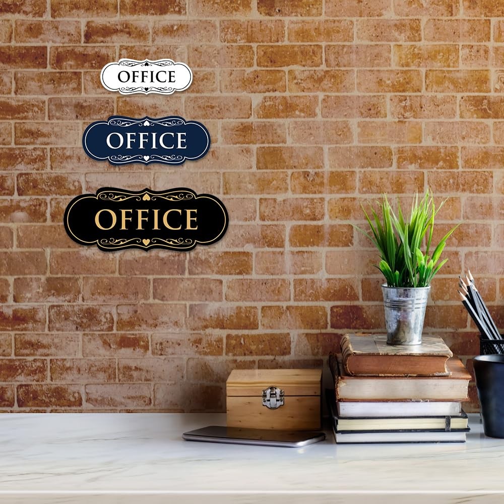 1-Pack Small Black Designer Office Sign, Easy Installation, Wall, Door, Modern
