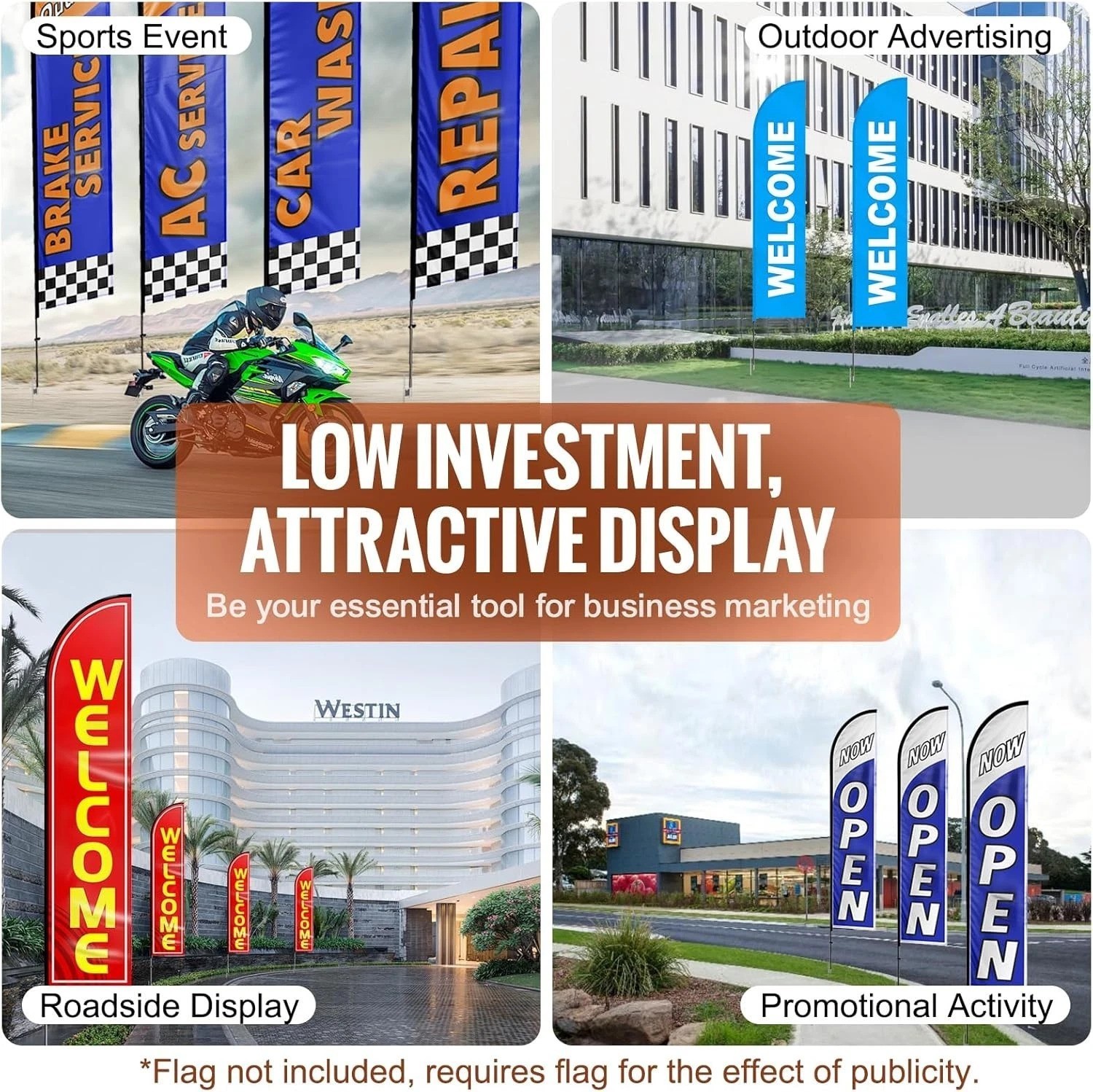Heavy Duty 16.3 Ft Swooper Flag Pole Kit 4 Pack – Durable Aluminum/Fiberglass…