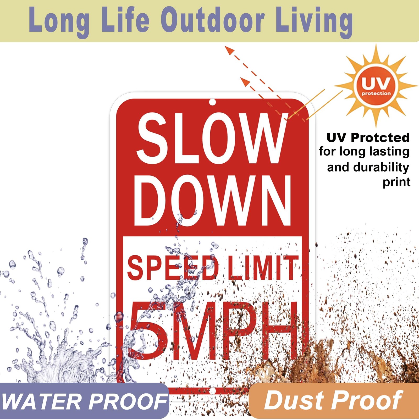 18×12 Inch Slow Down Speed Limit 5 MPH Sign Reflective Aluminum 2 PCS
