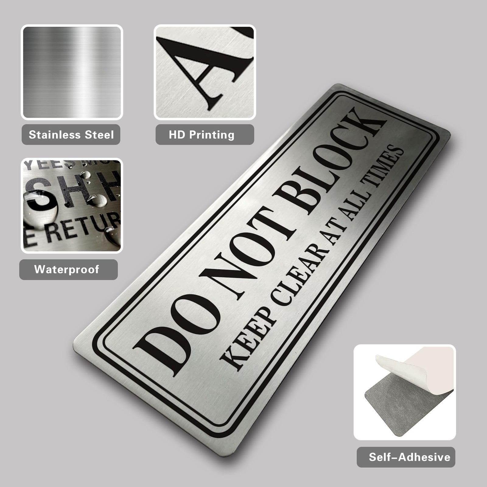 Metal Stainless Steel Do Not Block Sign Keep Clear Self Adhesive 9×3 Inch